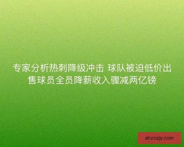 专家分析热刺降级冲击 球队被迫低价出售球员全员降薪收入骤减两亿镑