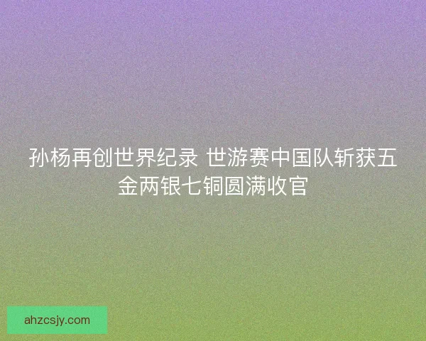 孙杨再创世界纪录 世游赛中国队斩获五金两银七铜圆满收官